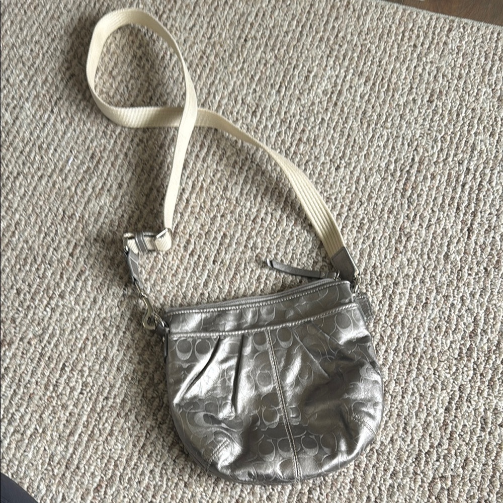 Coach Silver Crossbody Bag with Textured Finish